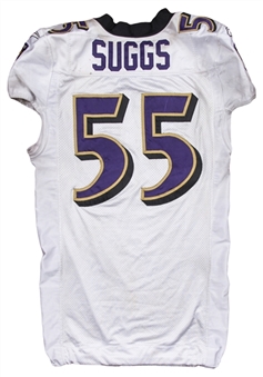 2009-10 Terrell Suggs Game Used Baltimore Ravens Road Jersey Photo Matched To 1/10/2010 AFC Wild Card Game vs New England Patriots (Sports Investors Authentication & McGahee LOA)